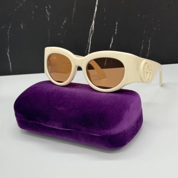 NEW GUCCI GG1544S 004 WOMEN SUNGLASSES GUCCI GG 1544S 004 WHITE BROWN EYEWEAR - Picture 3 of 12